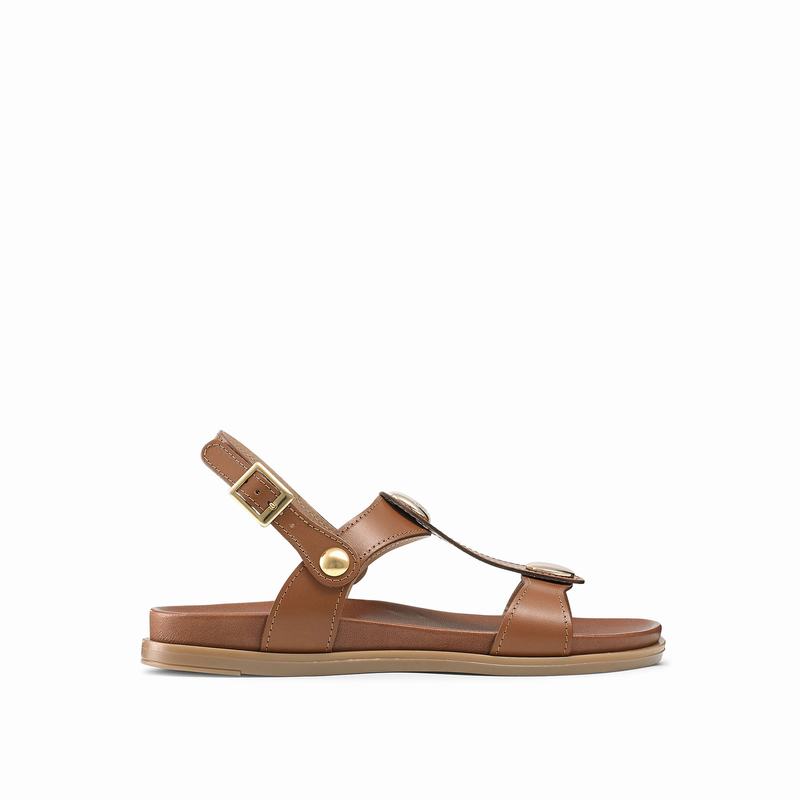 Russell & Bromley Laura Womens Disc Footbed Sandals Brown |WNK1468EB|